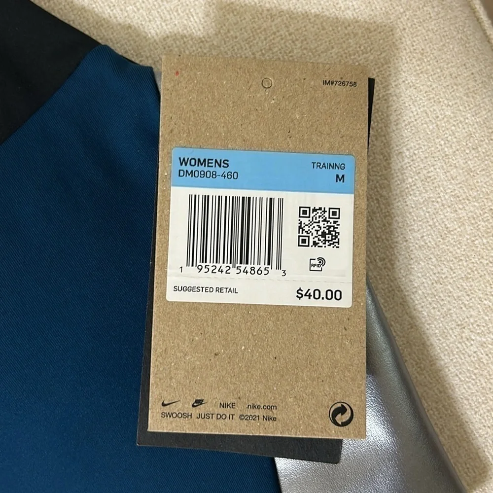 Nike Swoosh Sports Bra, Medium, Blue/Silver, NWT